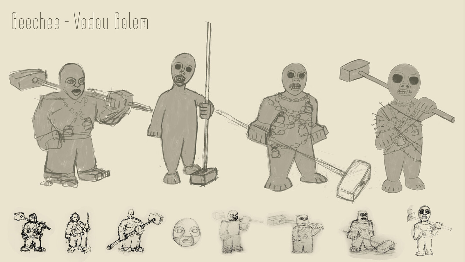 Geechee the Vodou Golem sketches and ideation.