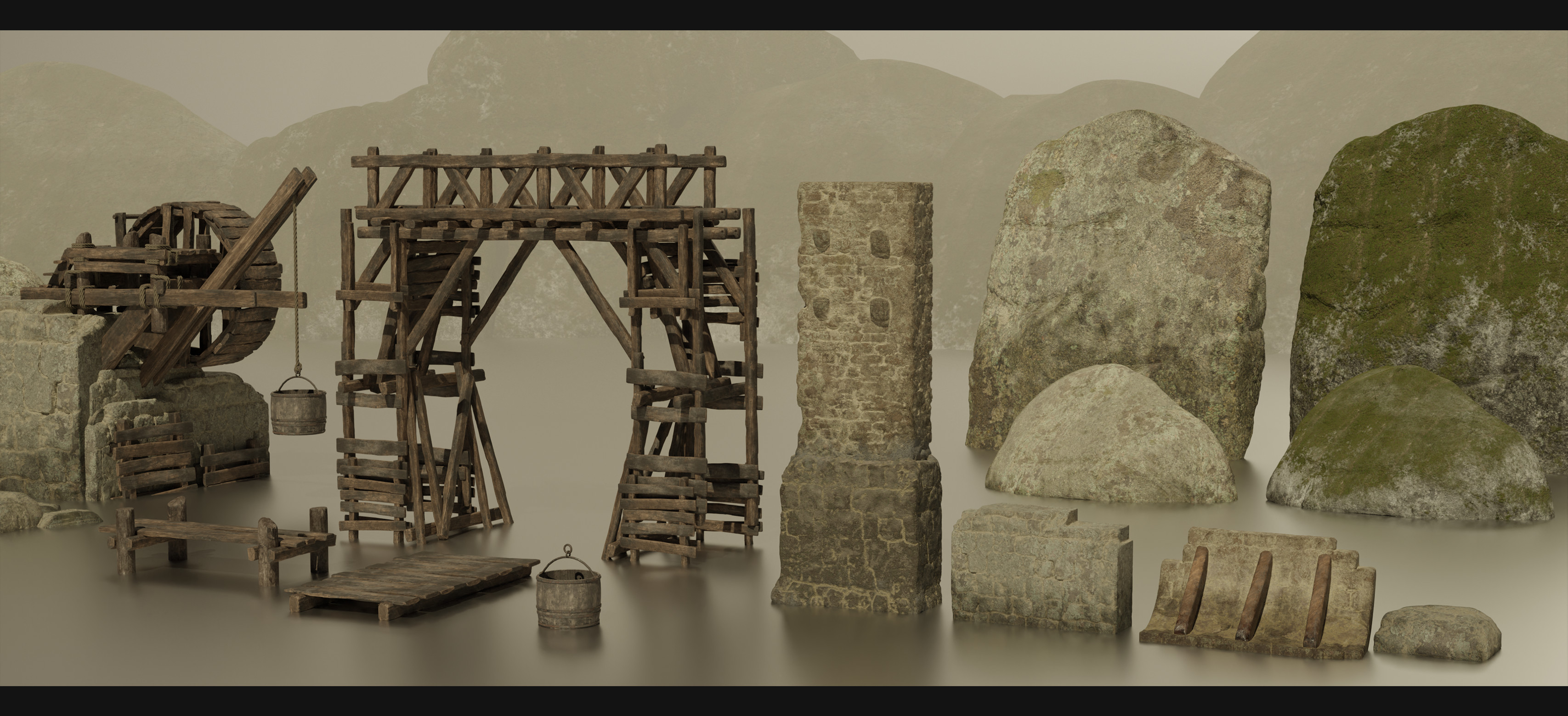 A few set pieces made for the image 