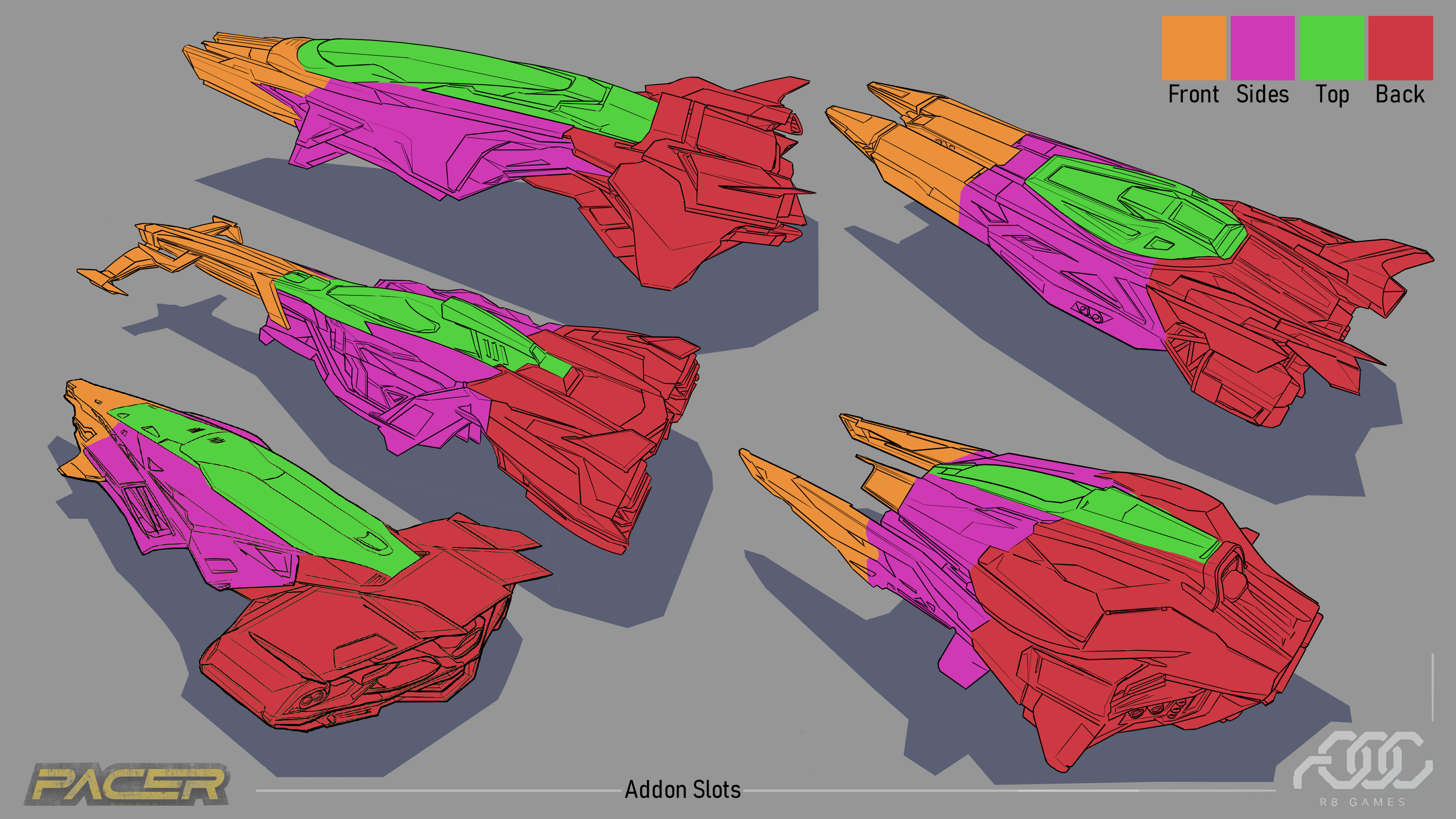 A breakdown of where slots for addons/kits attach to