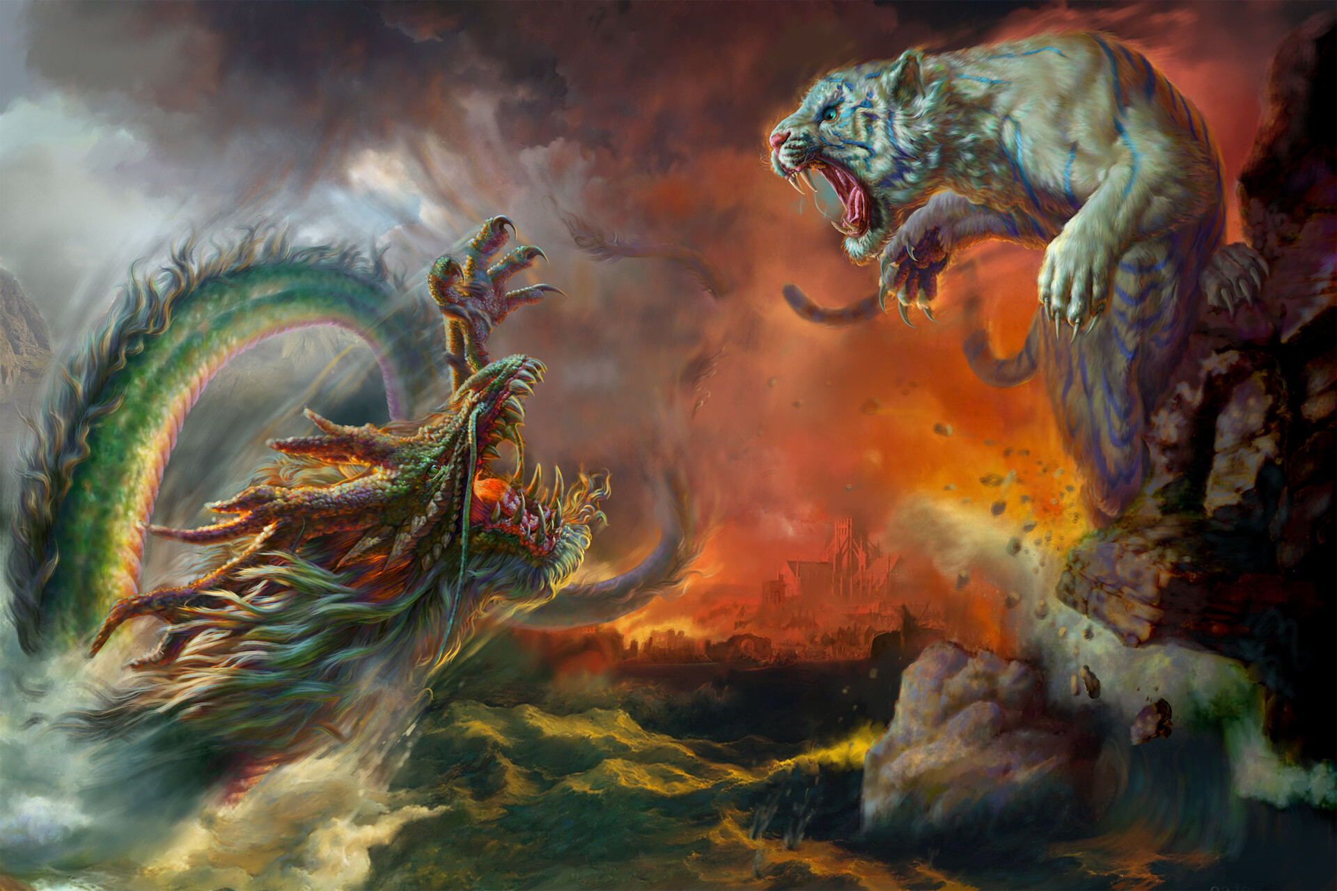 ArtStation A dragon and a tiger in combat（ 龙虎斗