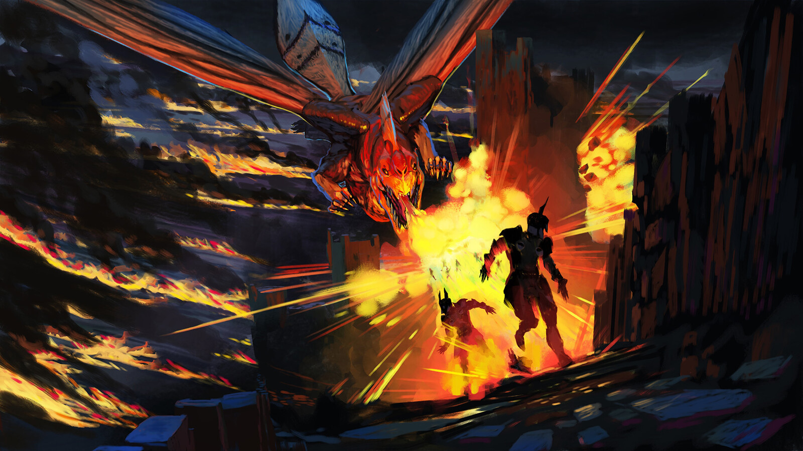 Keyframe 3: Our elf has become a dragon that destroys invaders on its own soil.
