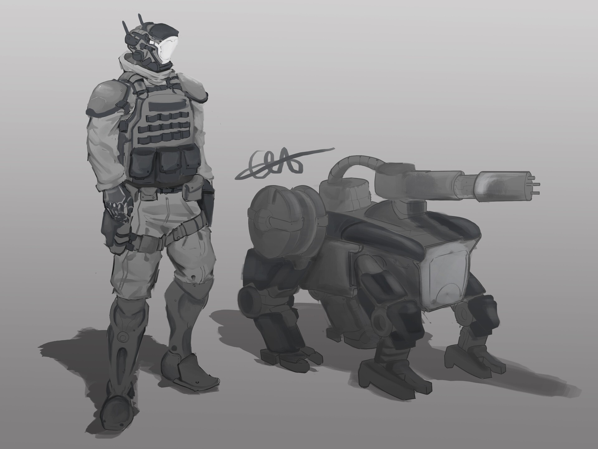 ArtStation - Soldier and mech dog