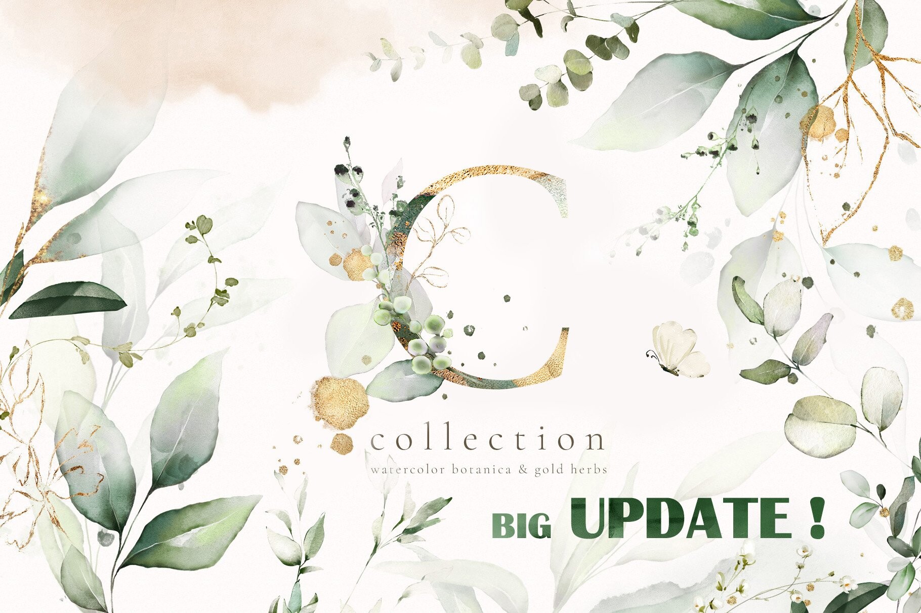 Left collection. Watercolor & Gold leaves collection by lisima. Watercolor & Gold leaves collection.