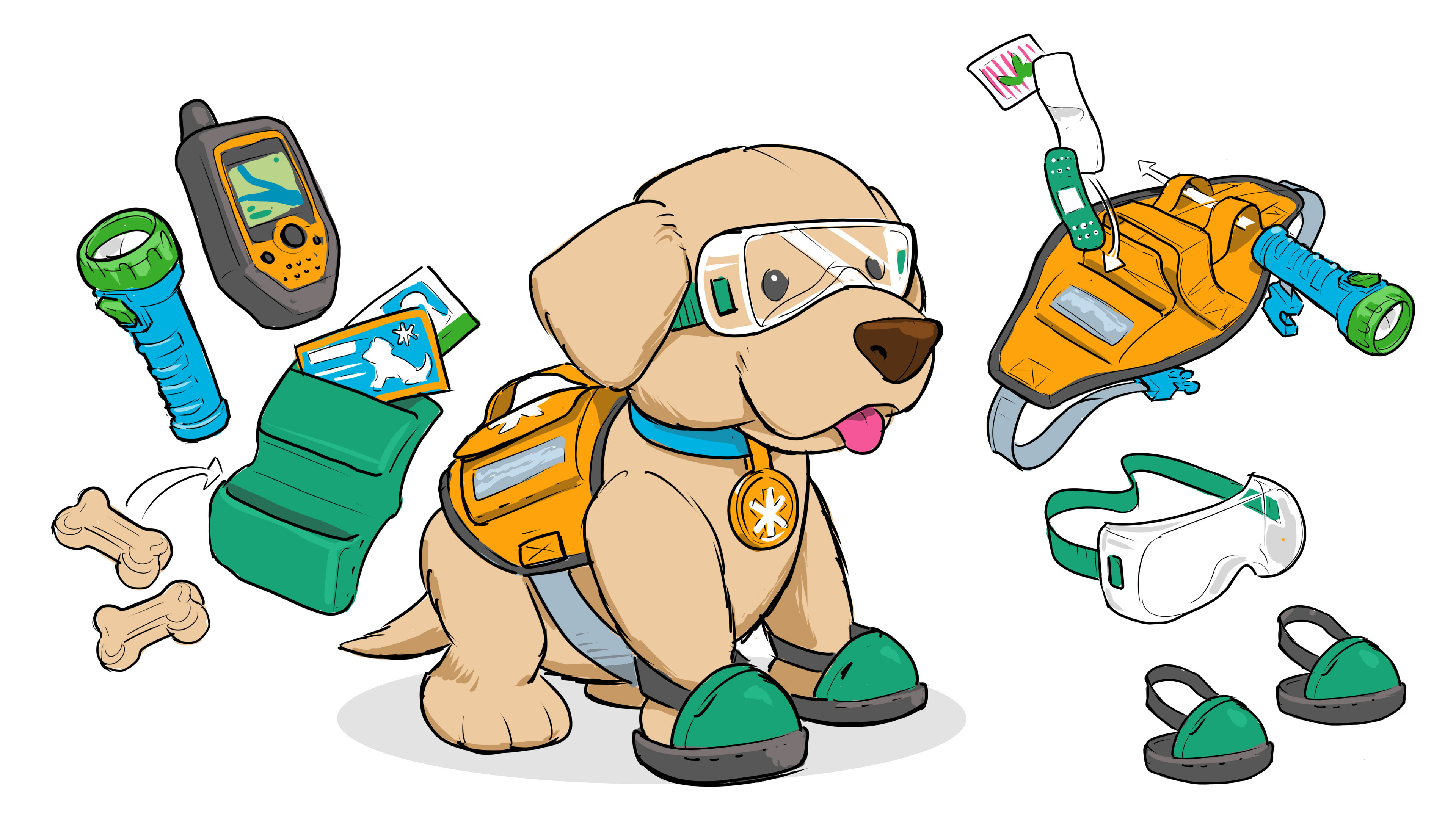 The Ranger Dog is one of my favorite sketches from my time at Melissa and Doug. I based this toy around an earlier plush offering, and tried to pack in as much play value as the little guy could carry!