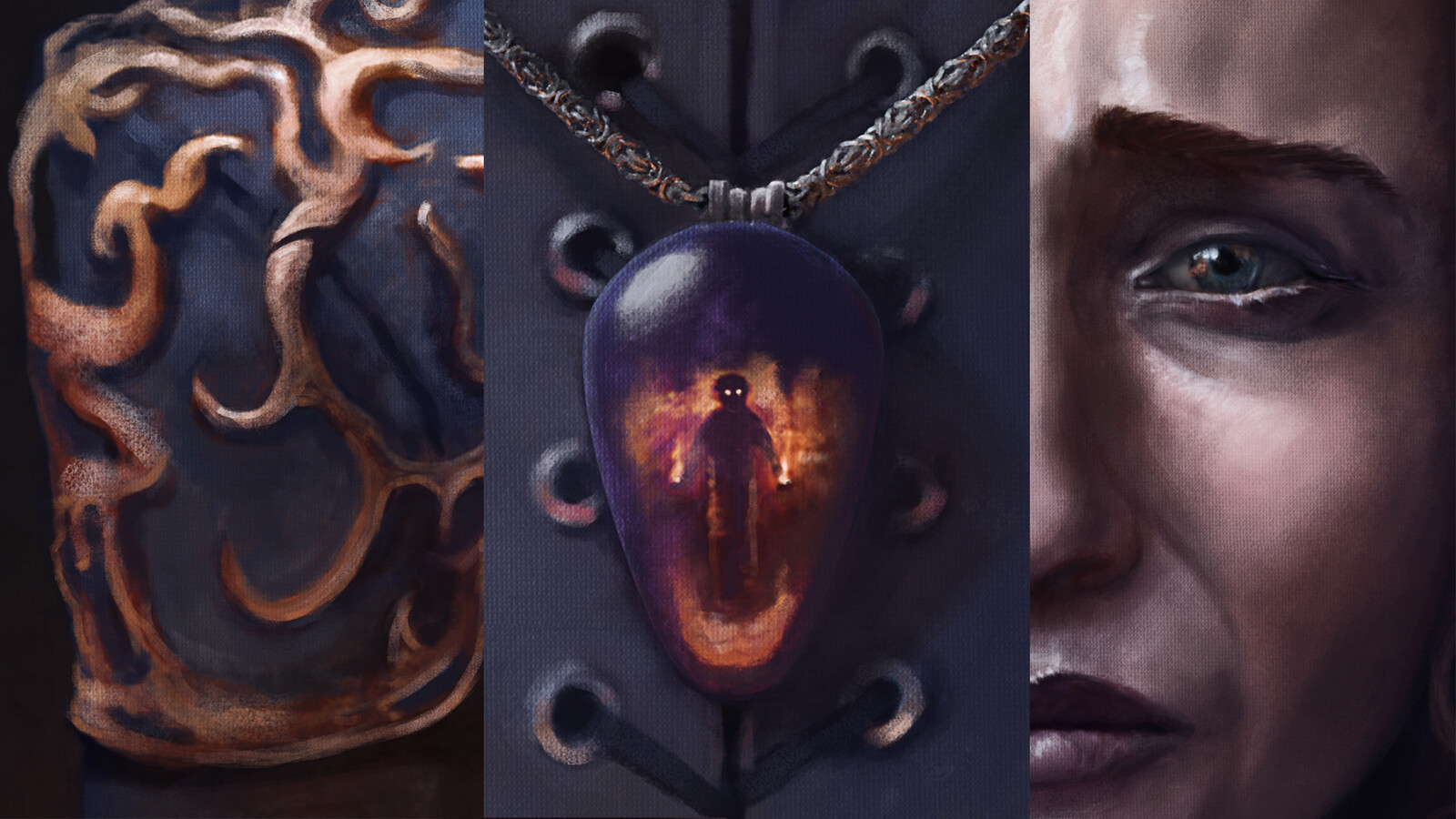 Some crops of the painting. Tried adding a bit of "realism" with a canvas overlay. Not sure if I like it yet, haha.
