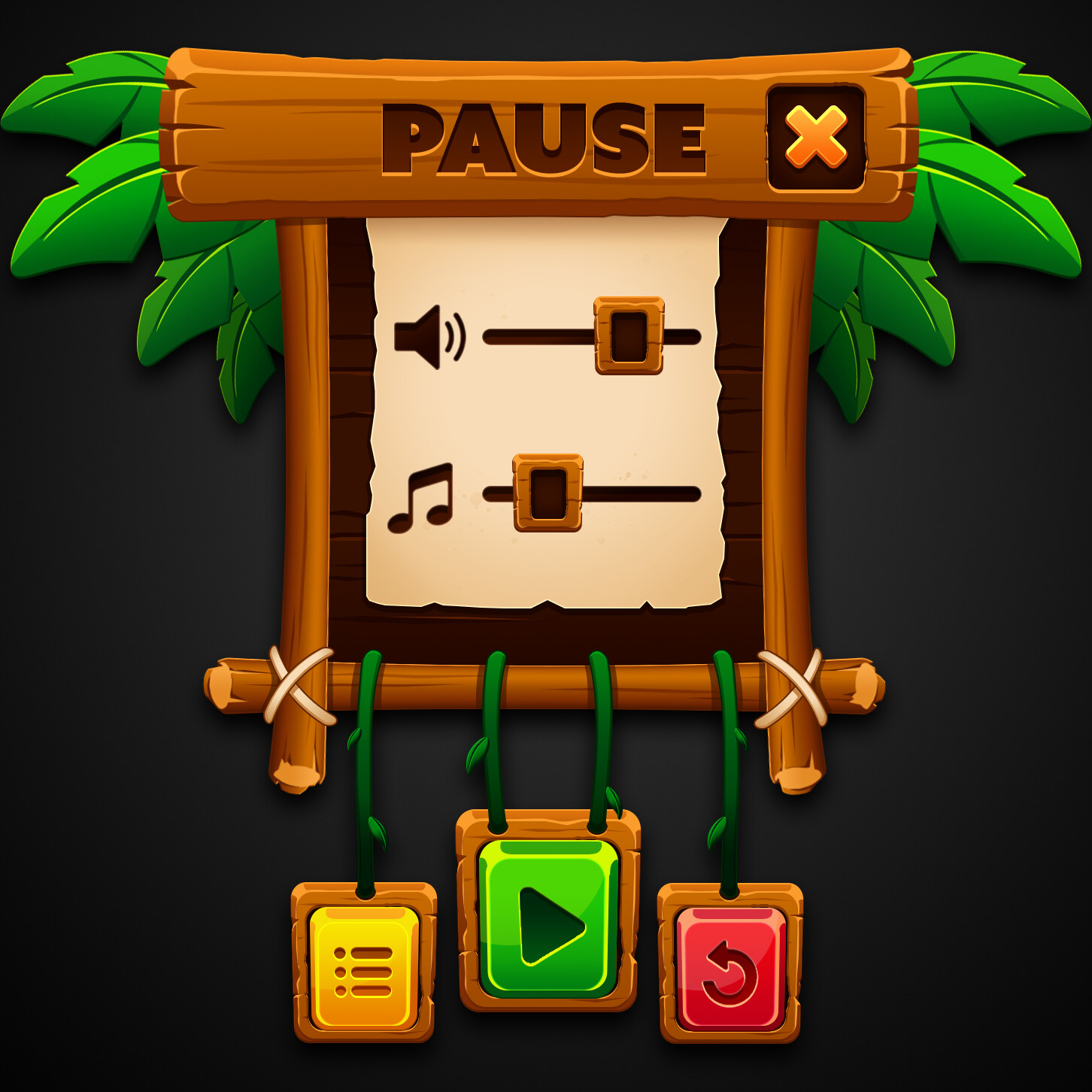 Tropical / jungle themed game UI - concept.