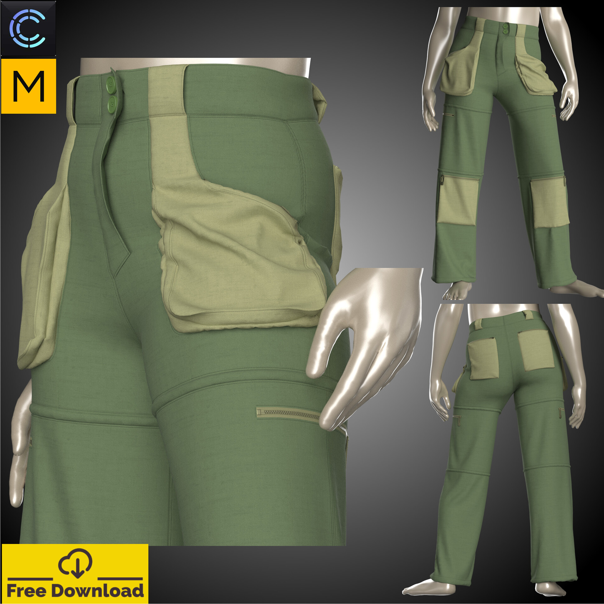 ArtStation - Free Cargo Pants with Pocket Detail for US Size 6 | CLO ...