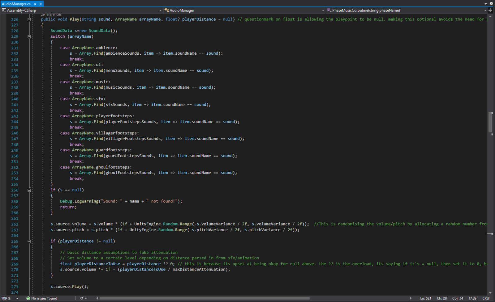 Preview of the C# coding I wrote for the audio