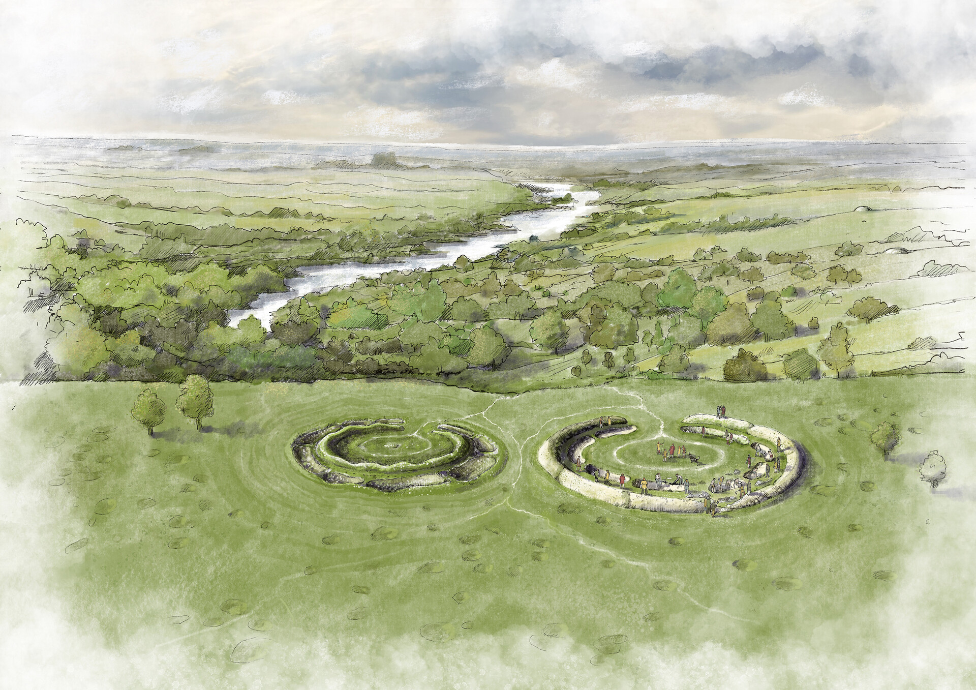 Wessex Archaeology Reconstruction of Bulford Henge Monuments, Wiltshire