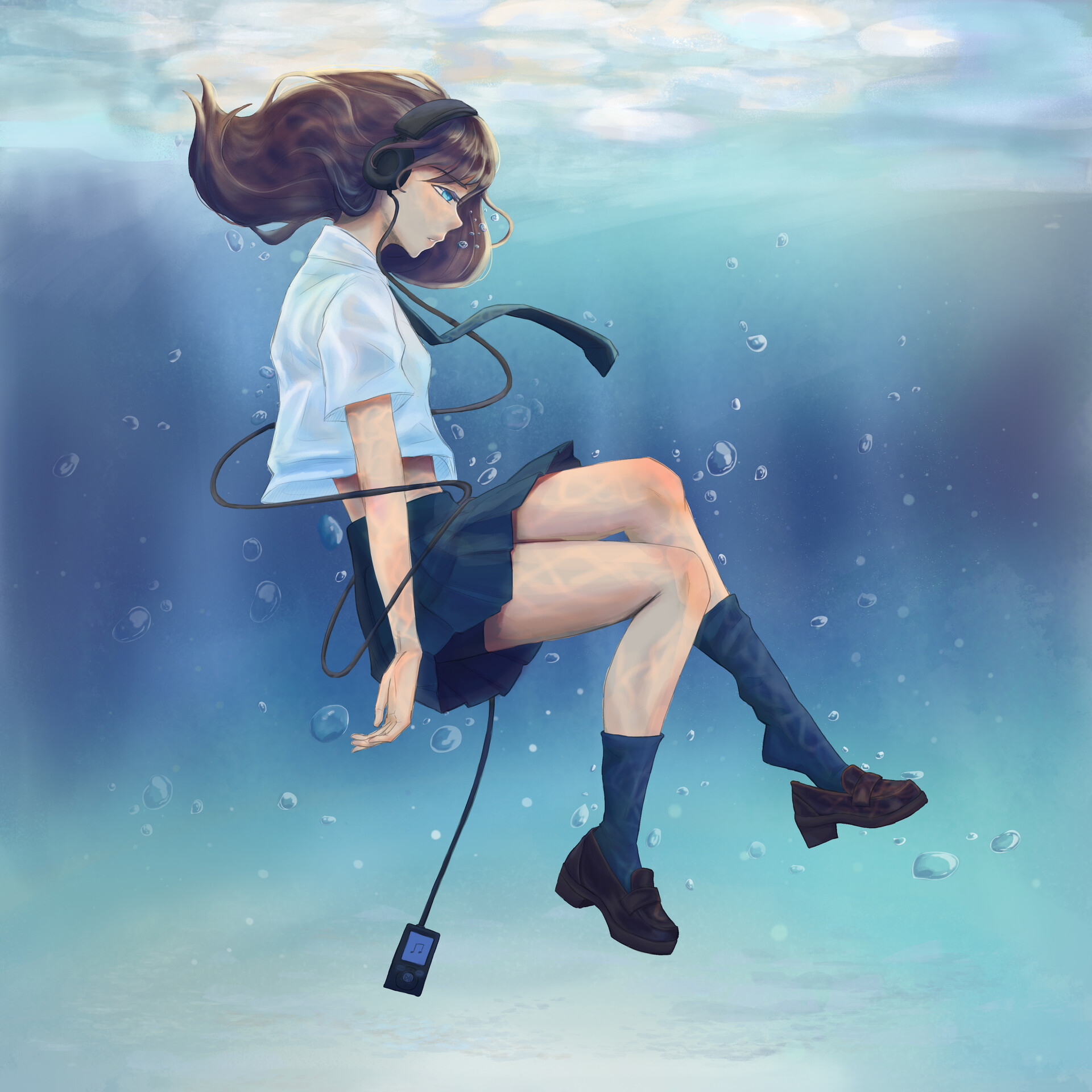 Anime girl deals underwater