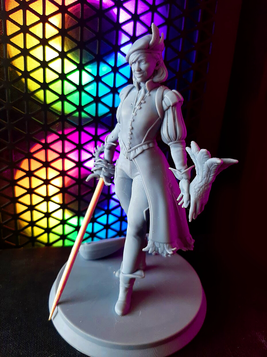 The sword broke due to me being a newbie at 3D printing, but nothing a skewer can't fix. 