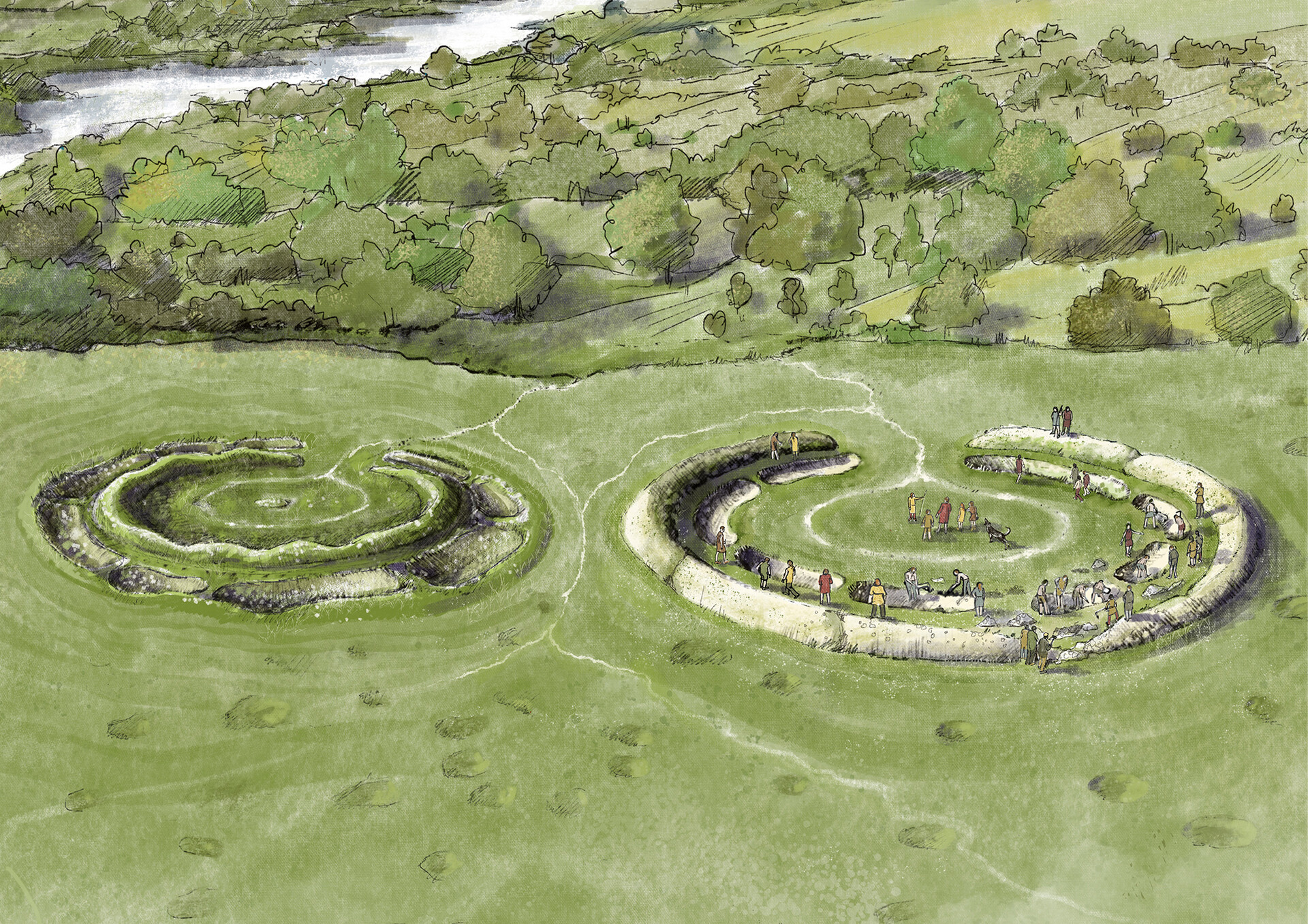 Wessex Archaeology Reconstruction of Bulford Henge Monuments, Wiltshire