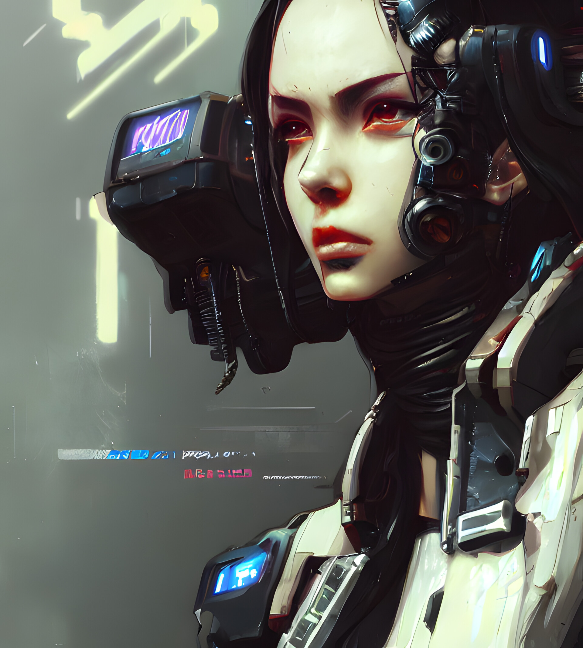 portrait Anime cyberpunk cyborg girl in mechanical