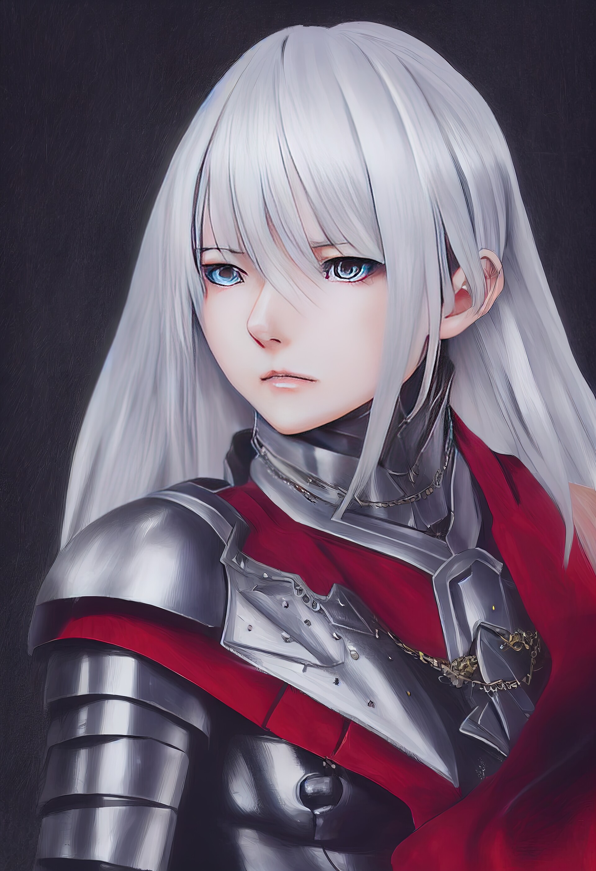 ArtStation - White haired Female knight Portrait