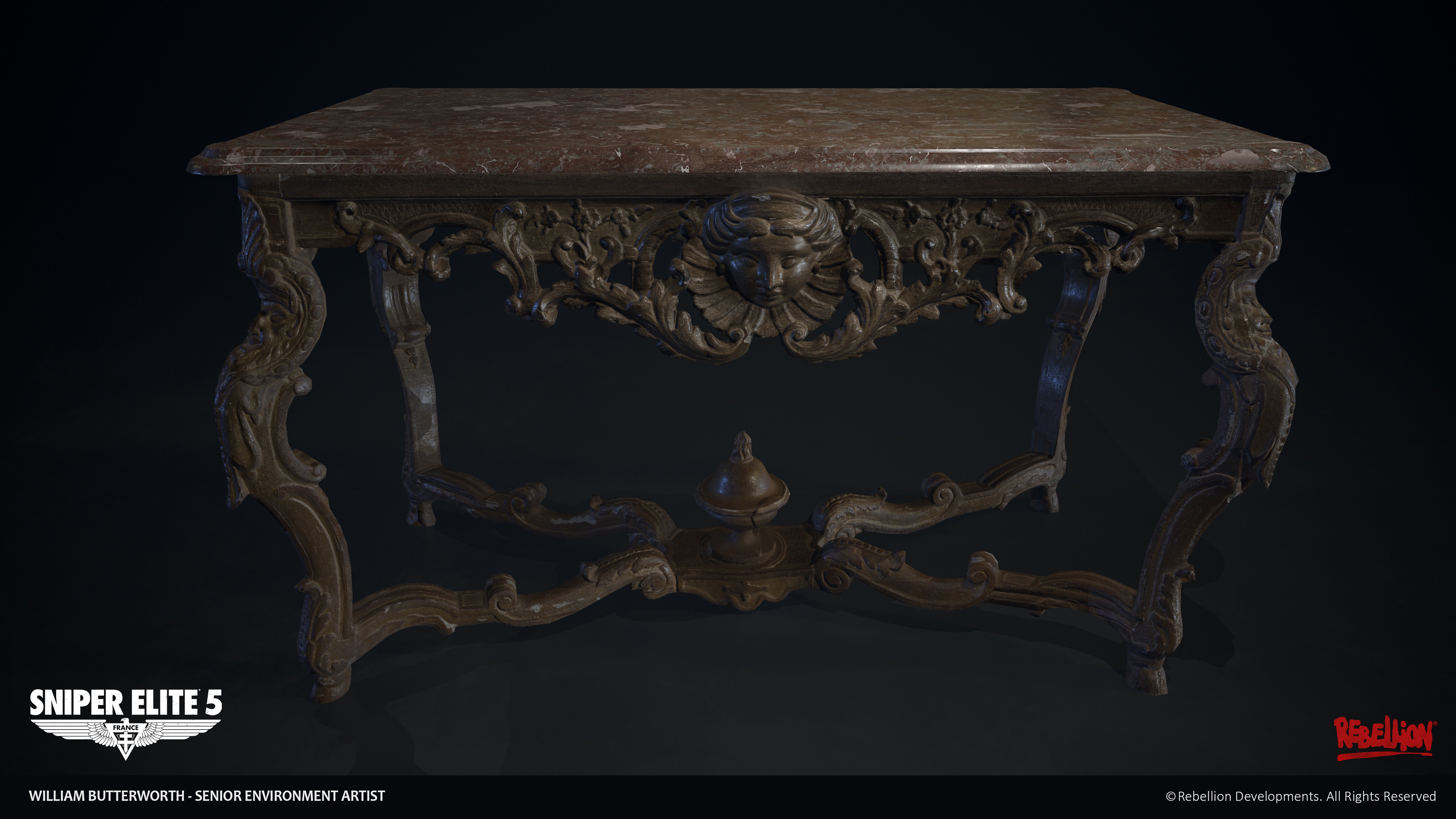 William Butterworth Sniper Elite 5 Ornate Marble Table Photogrammetry