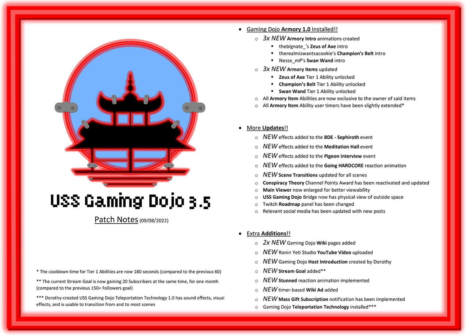 Gaming Dojo 3.5 Patch Notes Visual | RY Streaming