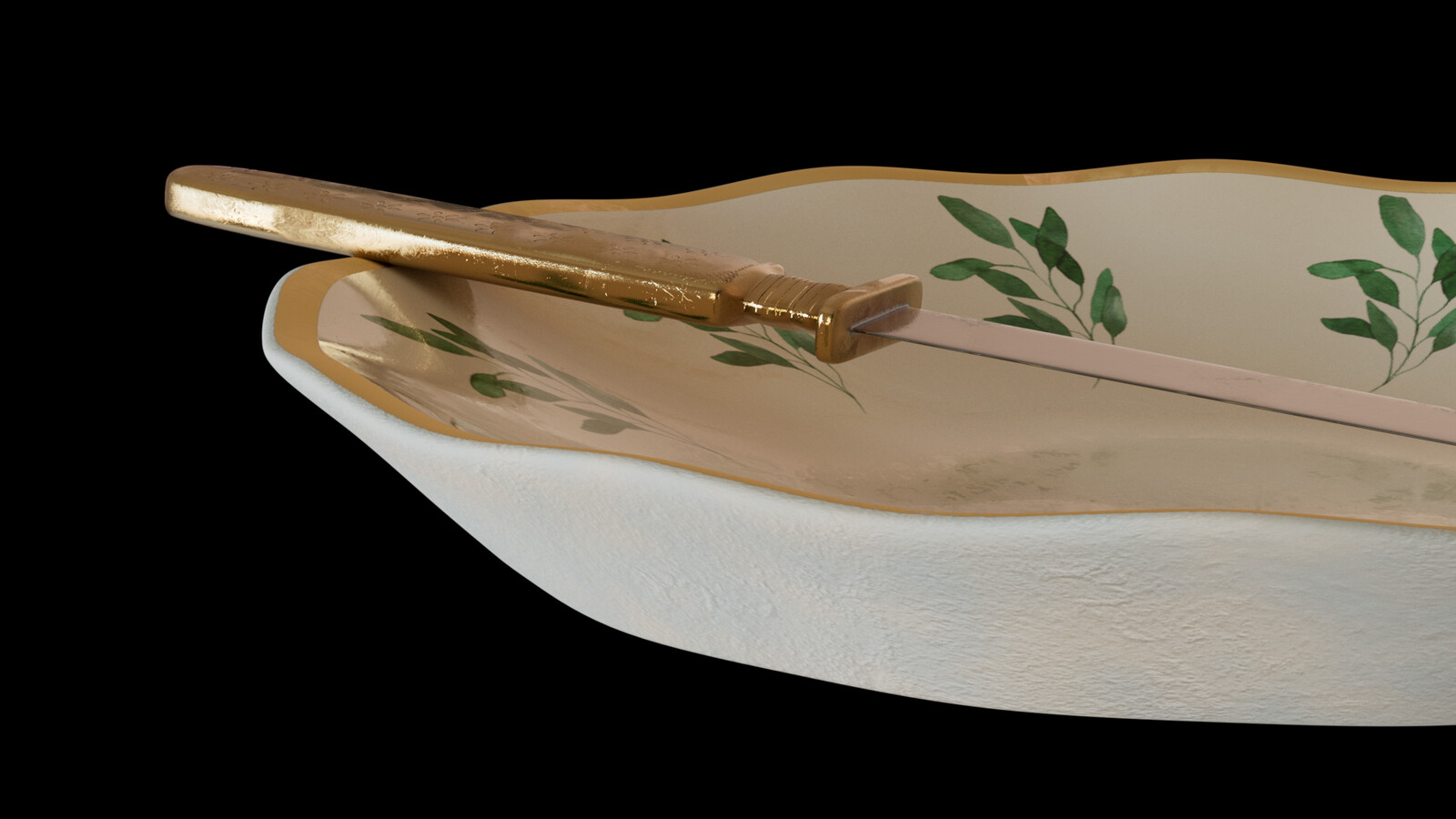 Still showing details of knife and plate.