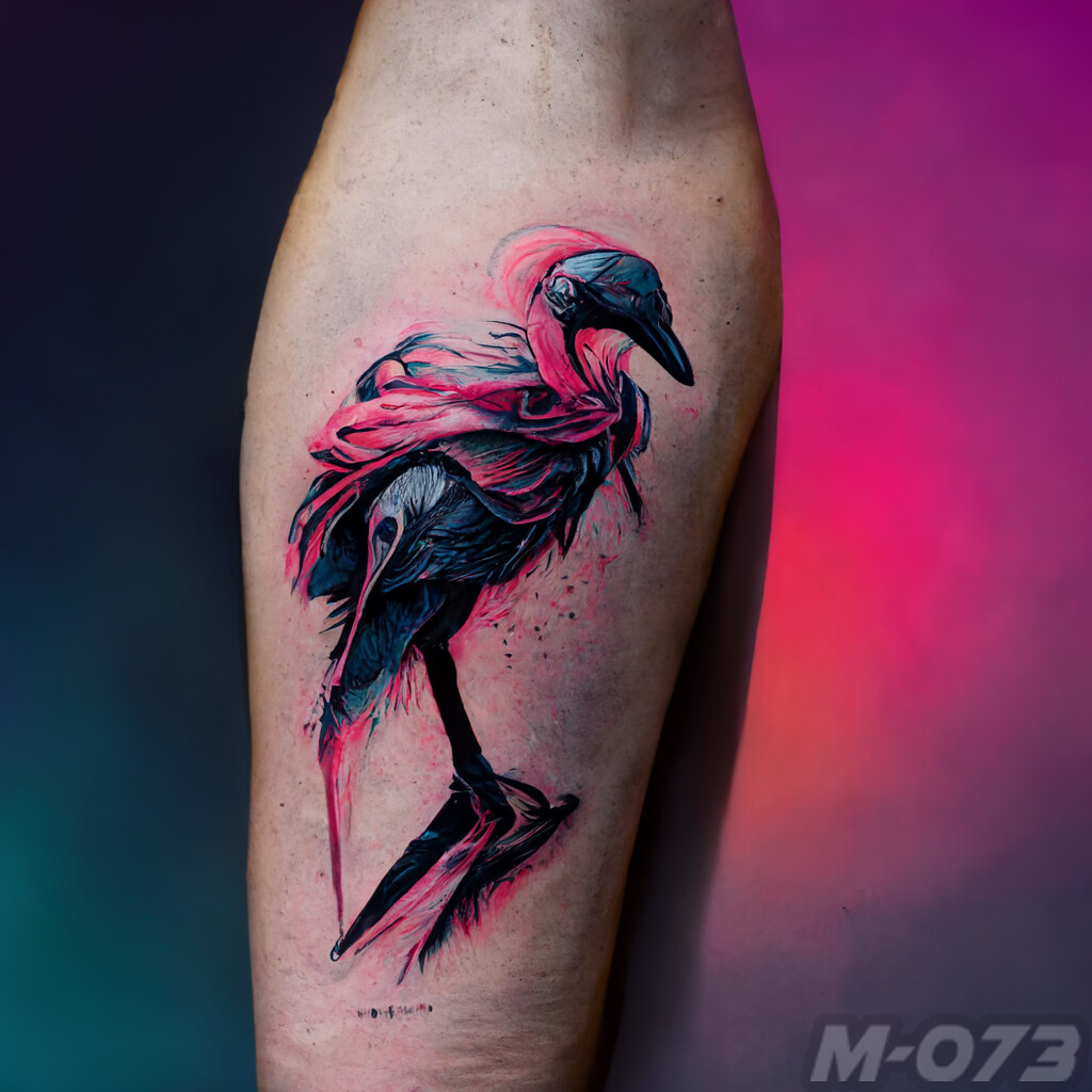 One line flamingo tattoo located on the achilles.