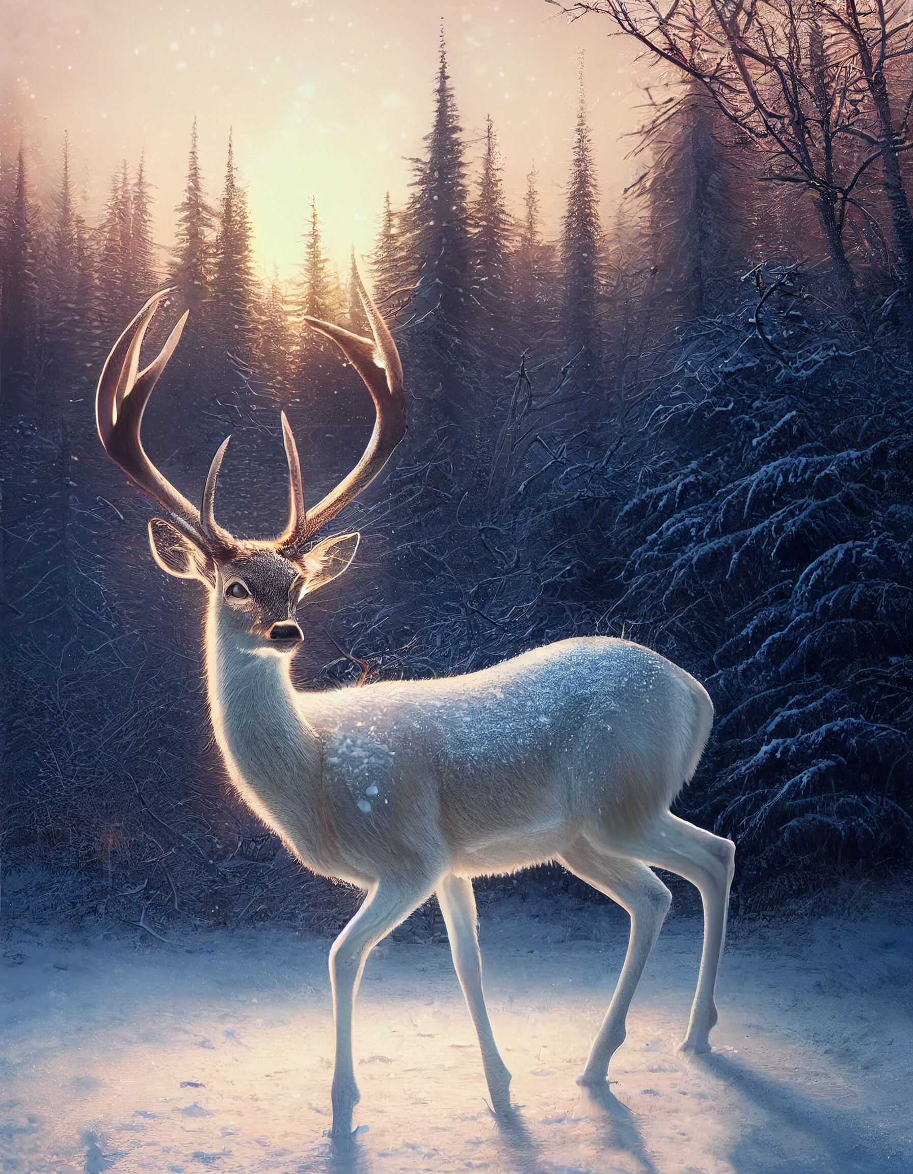 ArtStation - A deer in the snow.