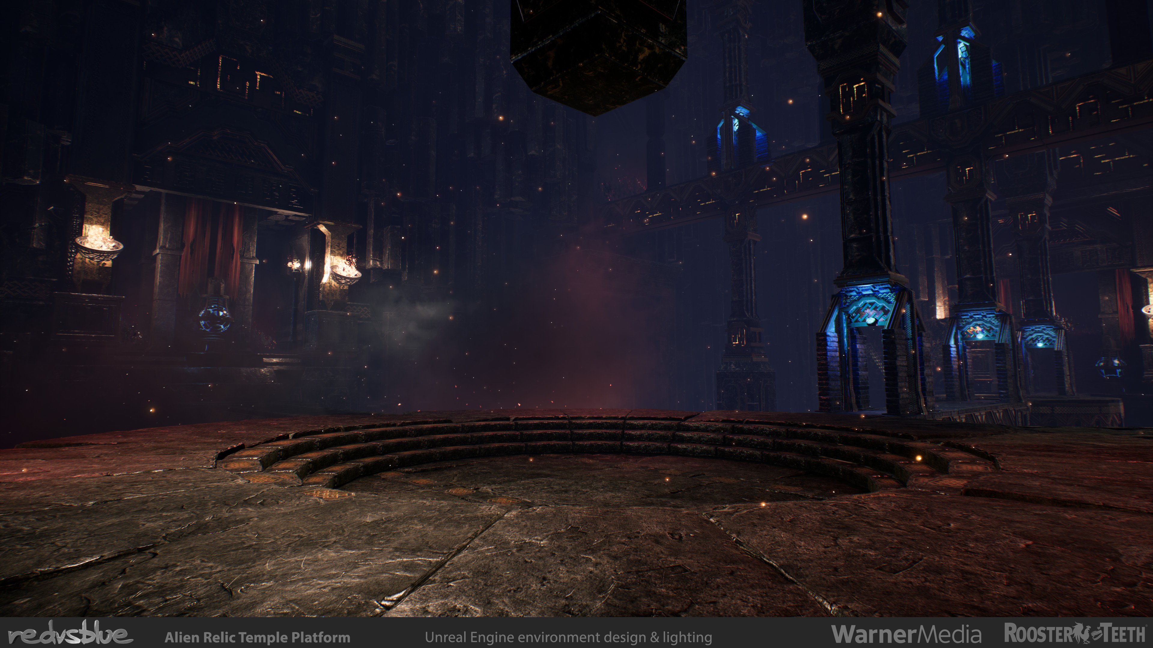 RvB: Zero - Alien Temple Platform Chamber - Main structure based off a Marketplace pre-made per the Director's wishes, from which I heavily customized the space with set dressing and did all lighting and post processing from scratch.