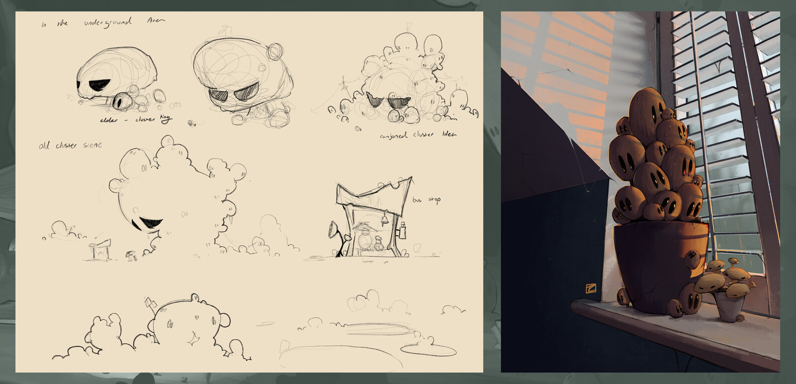 Sketches and Cluster Mushroom Art