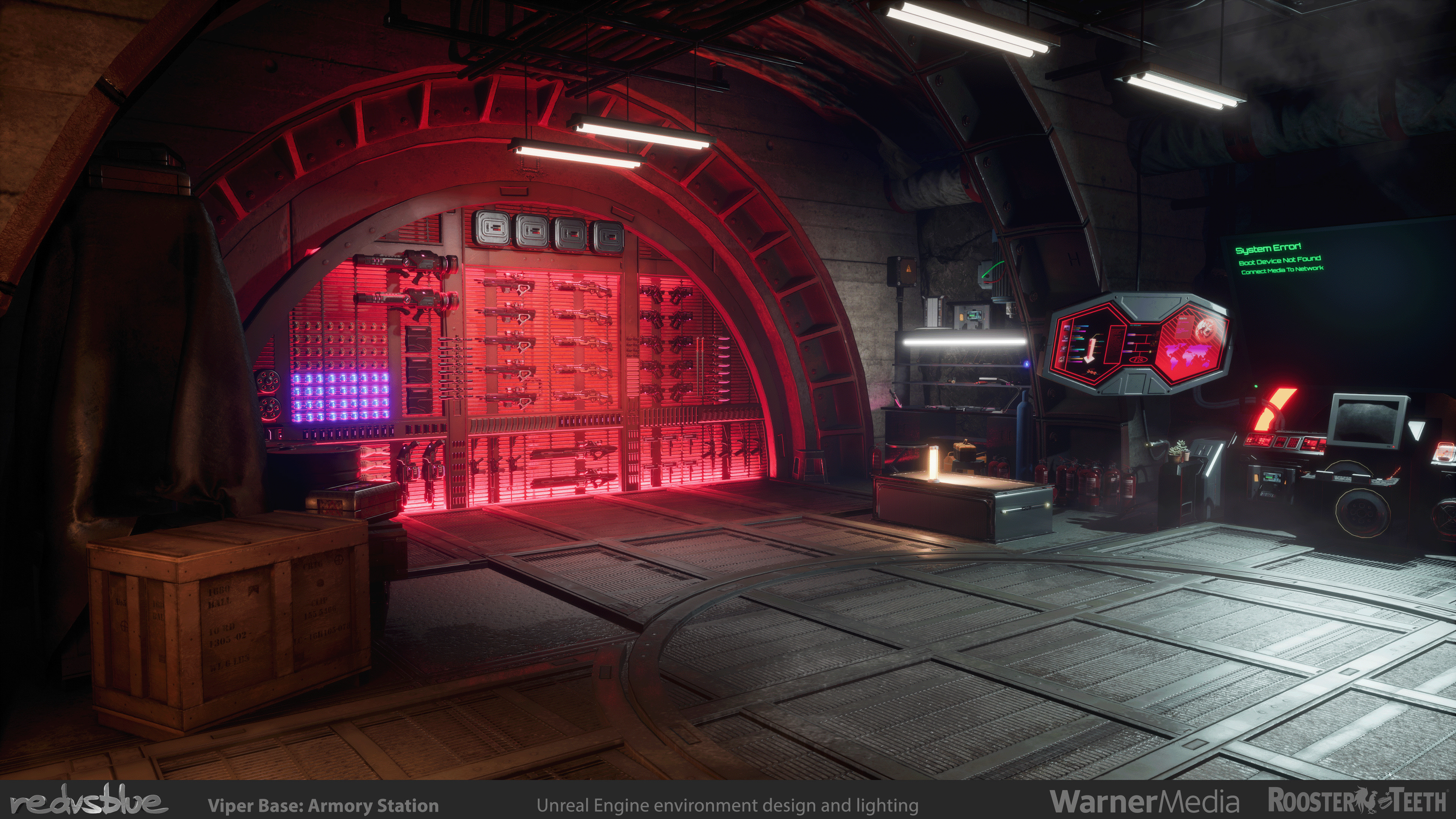 RvB: Zero - Viper Base Armory and Repair Station - One of the more striking visual features, with weapons that could be removed and a stark color to provide light and rim pops for cinematic shots.