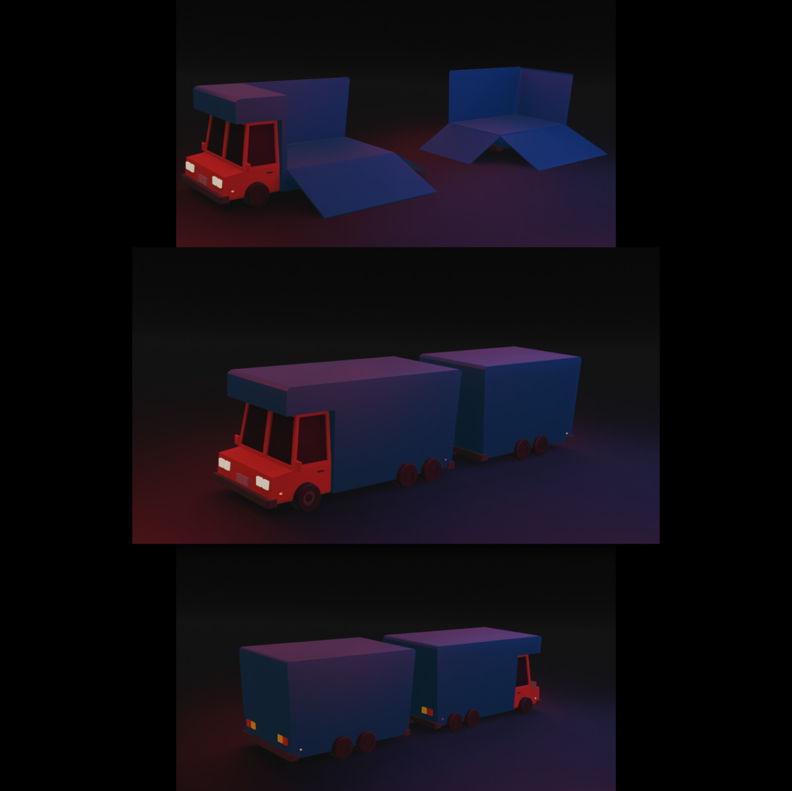 Game Art Assets I created: Stylized Moving Truck with a trailer.

Modeled, painted and rendered in Blender. Rendered images put together in Adobe Illustrator. 