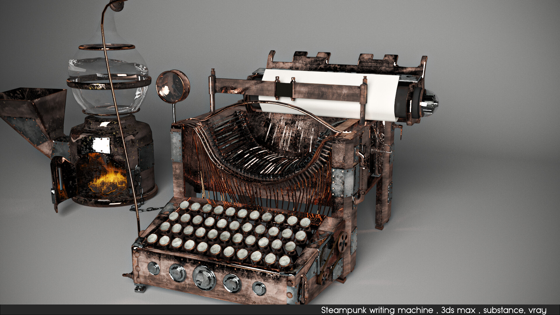 Artstation steampunk writting machine