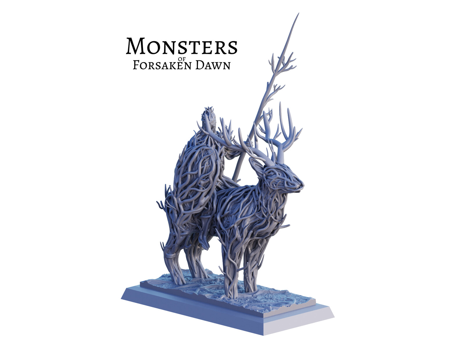 Grey render of the 3D miniature. This is a Wooden Knight, a monster from Forsaken Dawn.