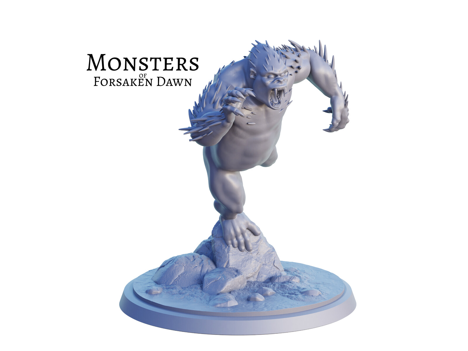 Grey render of the 3D miniature. This is a Sabru, a monster from Forsaken Dawn.