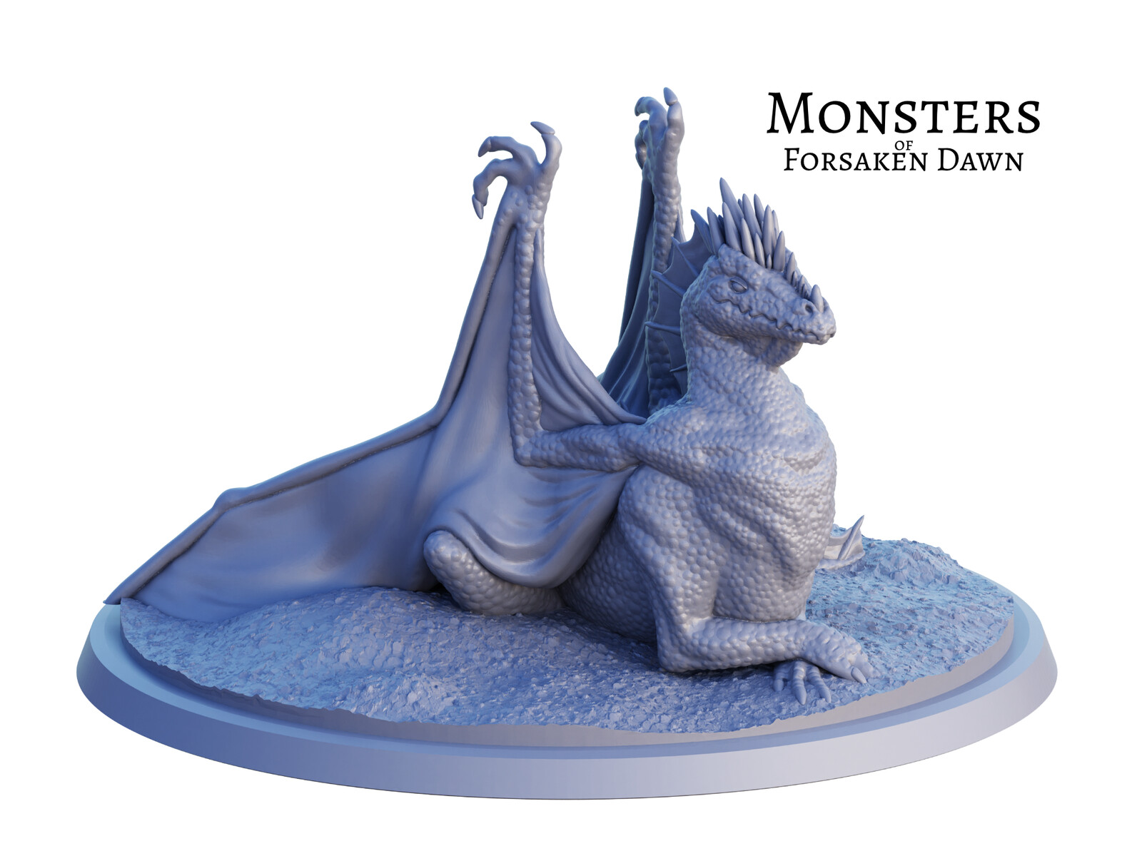 Grey render of the 3D miniature. This is a Dragon of Arrogance, a monster from Forsaken Dawn.