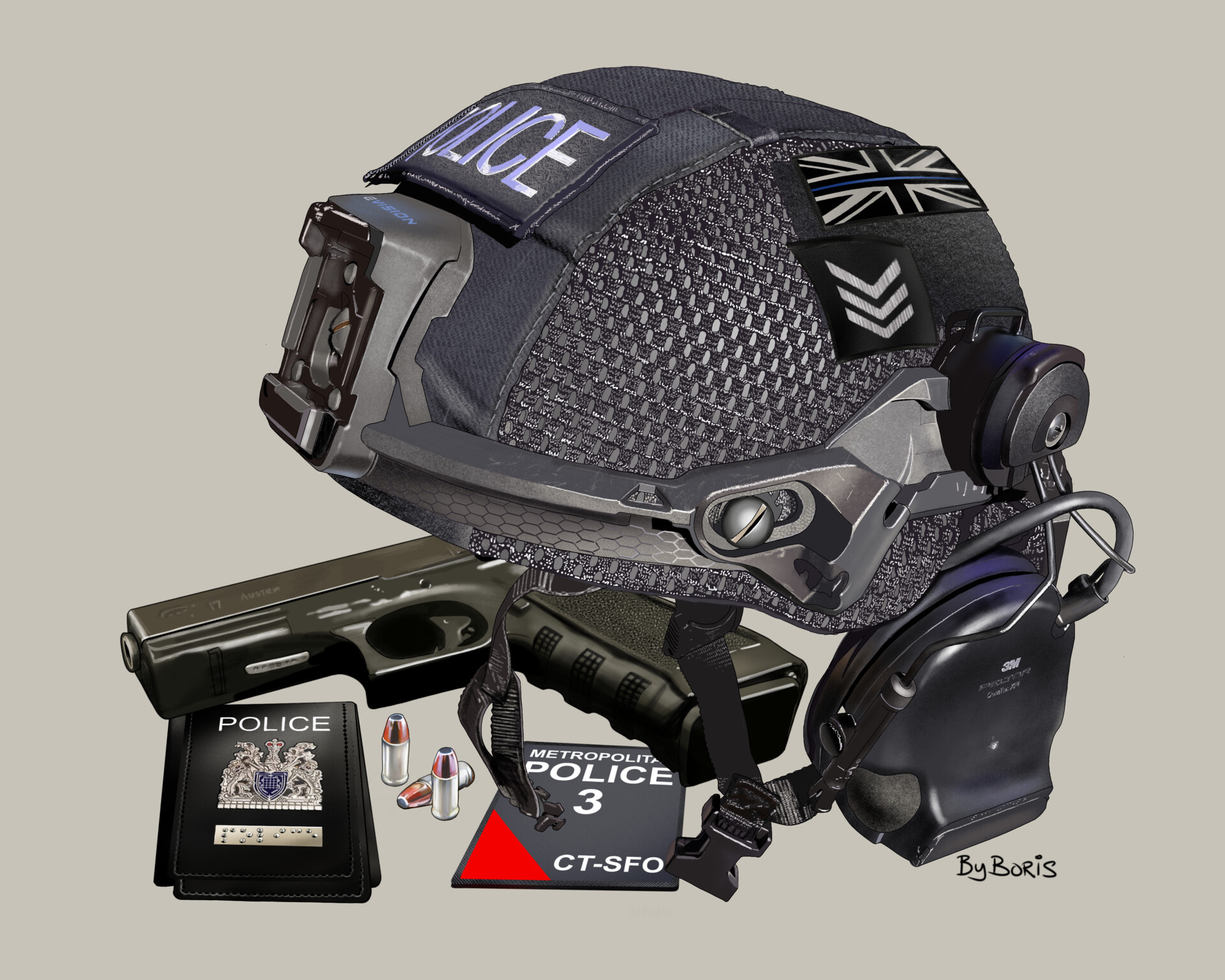 Police ballistic helmet top