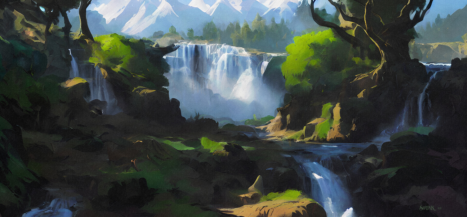 ArtStation - Mountains and waterfalls