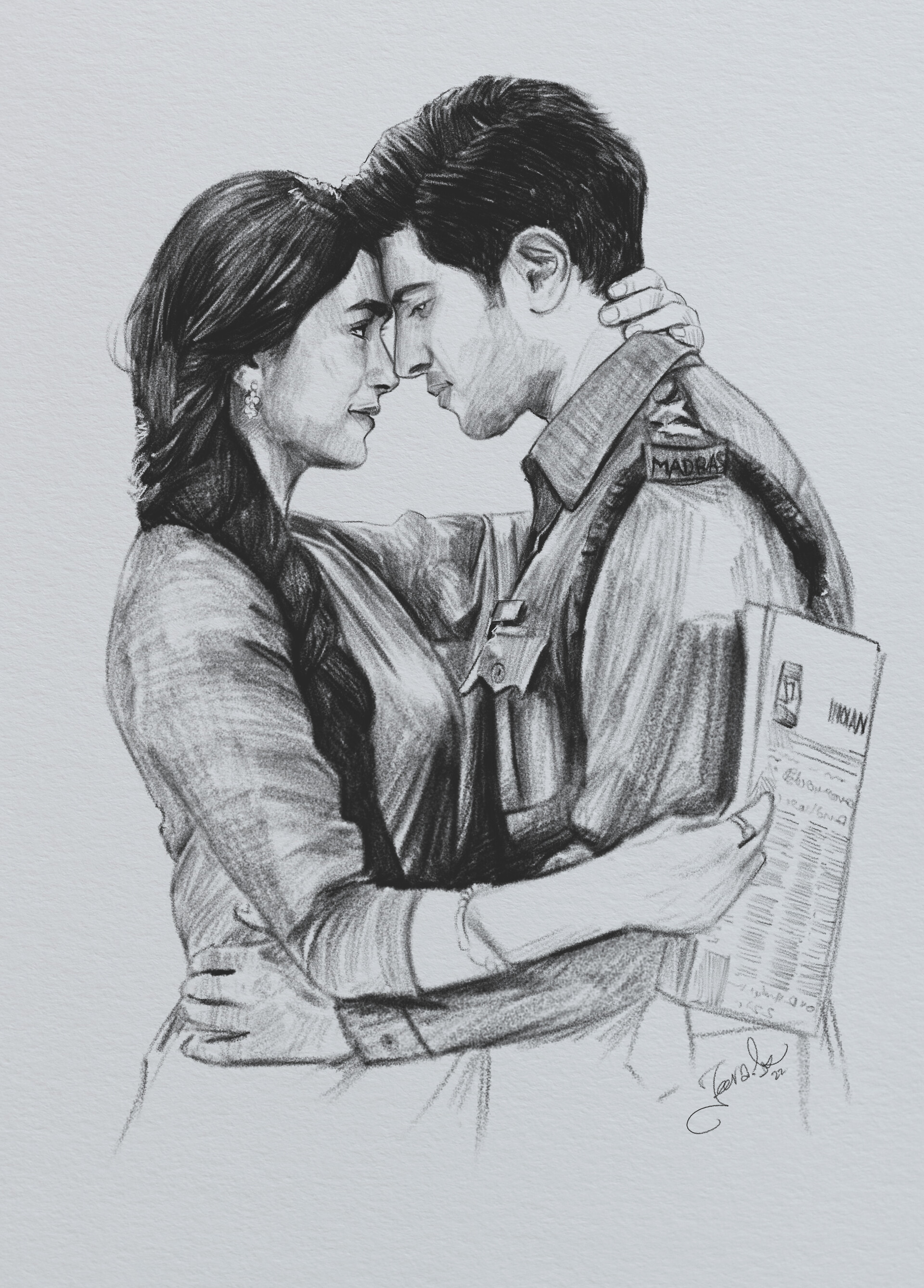 artstation-sita-ramam-pencil-sketch-2022-mrunal-thakur-dulquer