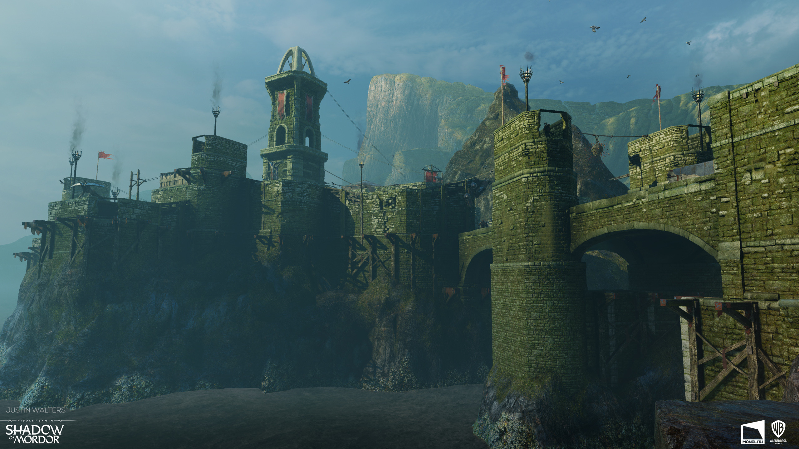 Strongholds in the Sea of Núrnen. Responsible for materials, models, vertex painting, player movement design on large climbing surfaces, and optimization. Layout was complete when I started this area, I polished and finished the area.