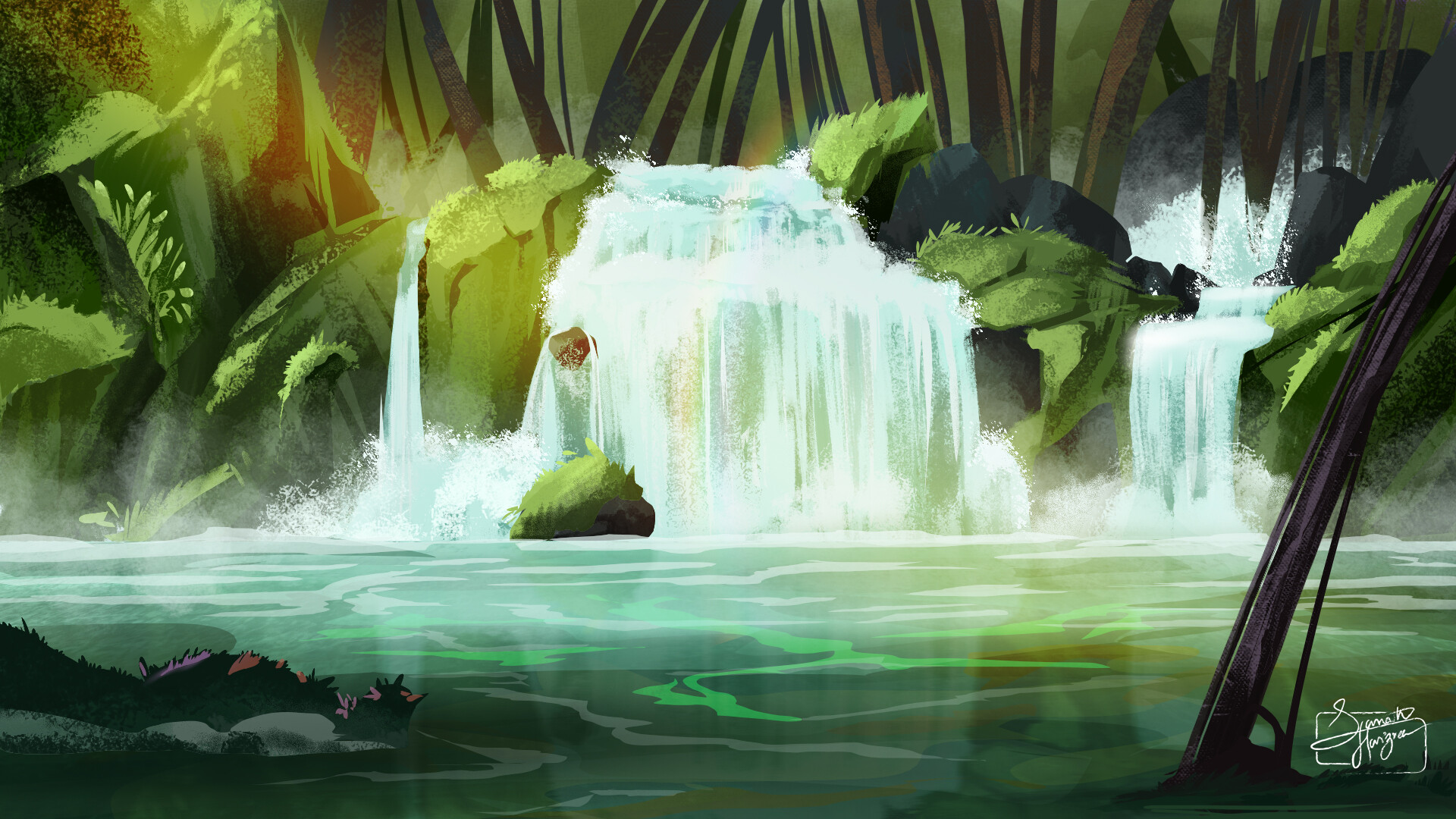 sarath-p-forest-waterfall-concept-digital-art