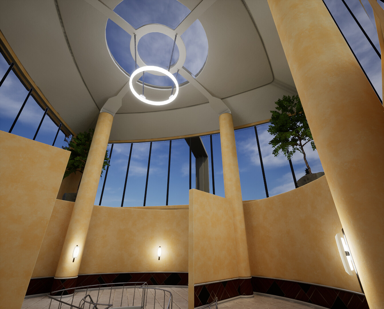 Second floor ceilings are about 29feet above the floor. This feature, and the windows are why I called this building the "Skyvault."
