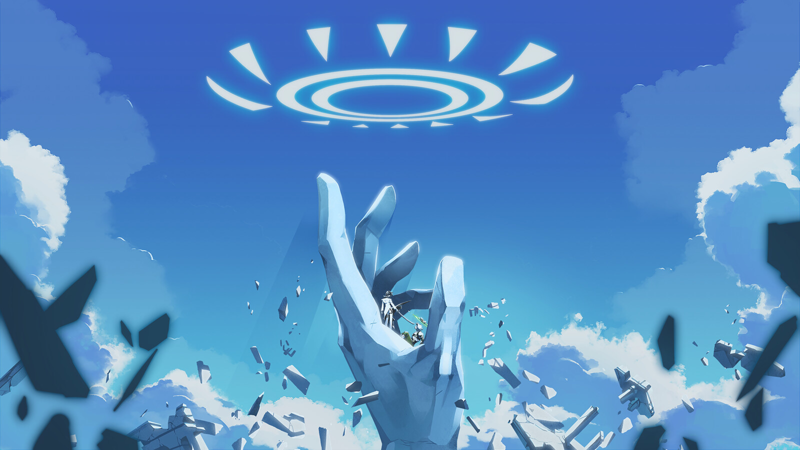 Scrapped art!  This image didn't end up fitting into the final timeline of events.  The halo above the hand was another unused element from Jorge Gonzalez's rad concept art! Check out his work at @antonjorch
