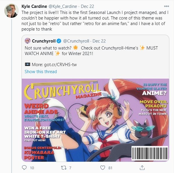 Worked on a 90's Crunchroll Hime for a fun magazine cover mockup (I only supplied the assets, not the graphic design)