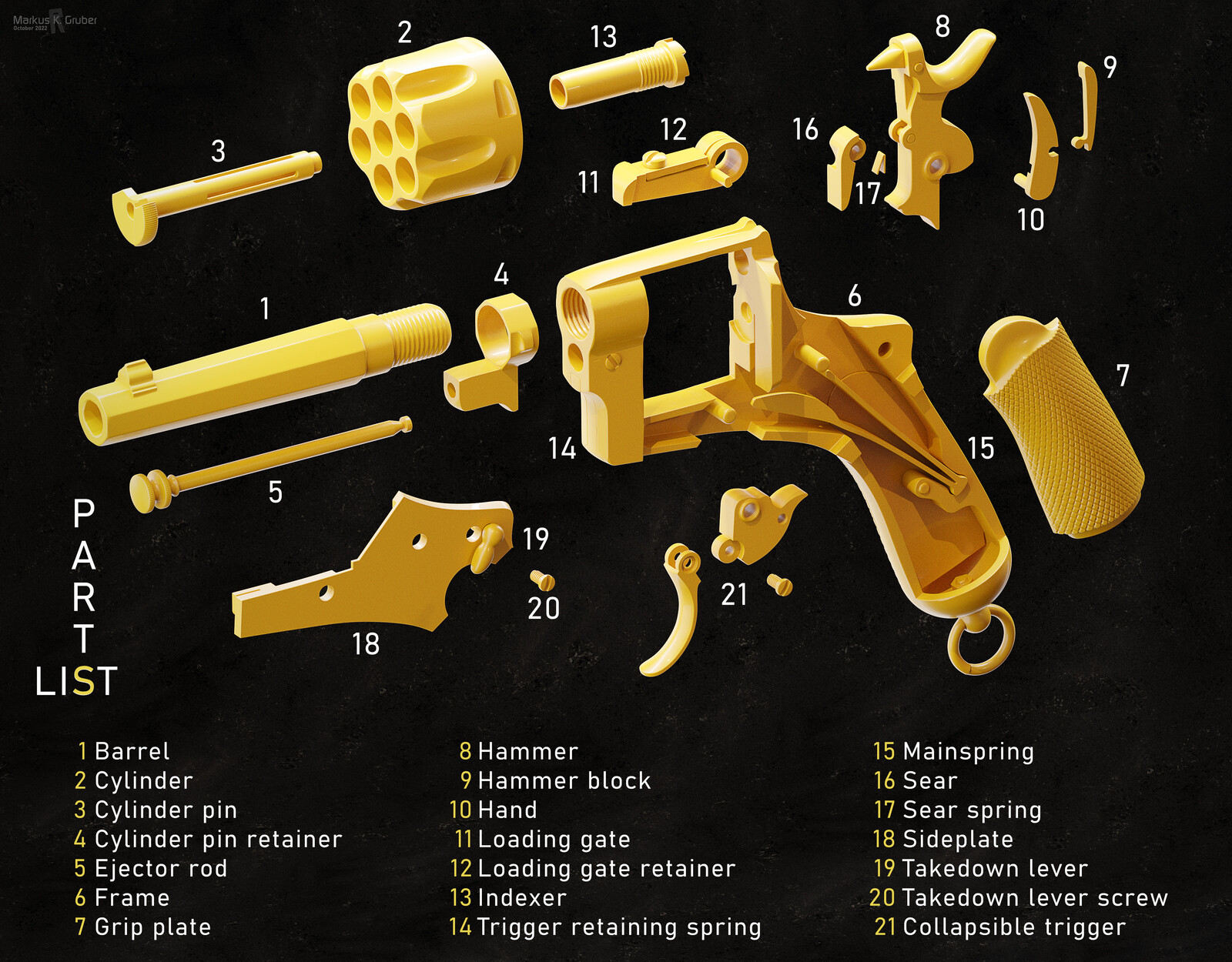 Flashbang section is over, only moderately bright renders ahead. This is an exploded view of the HP - Bodeo tipo A with collapsible trigger.