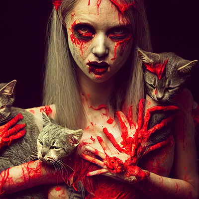 Dark philosophy darkphilosophy zombie vixen with cats and red goo 4df4d715 4250 4eb0 8a61 cf1140dd496c