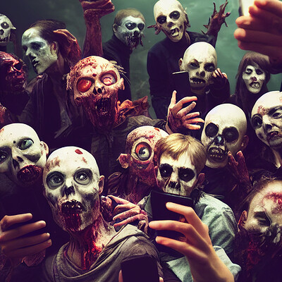 Dark philosophy darkphilosophy groups of zombies posing with cell phones with a 5992279d 7ef4 4c64 8bc6 feec9c8c7745