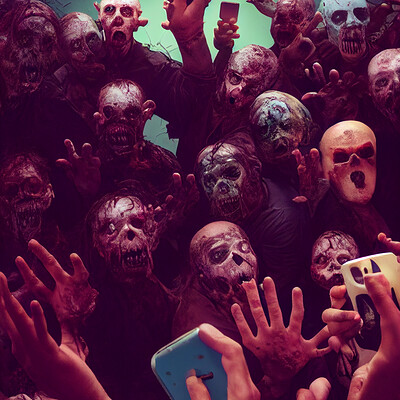 Dark philosophy darkphilosophy groups of zombies posing with cell phones with a d9c2b1ff 79e4 4f41 b485 086524fc2e5e