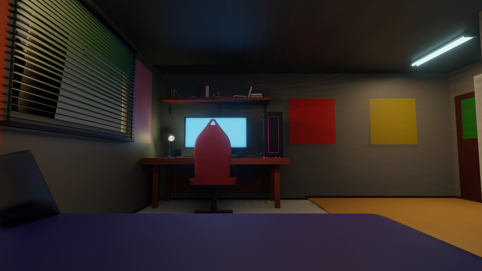 Wide shot of desk