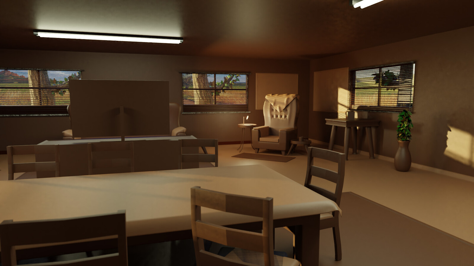 Wide shot of room with lighting without textures