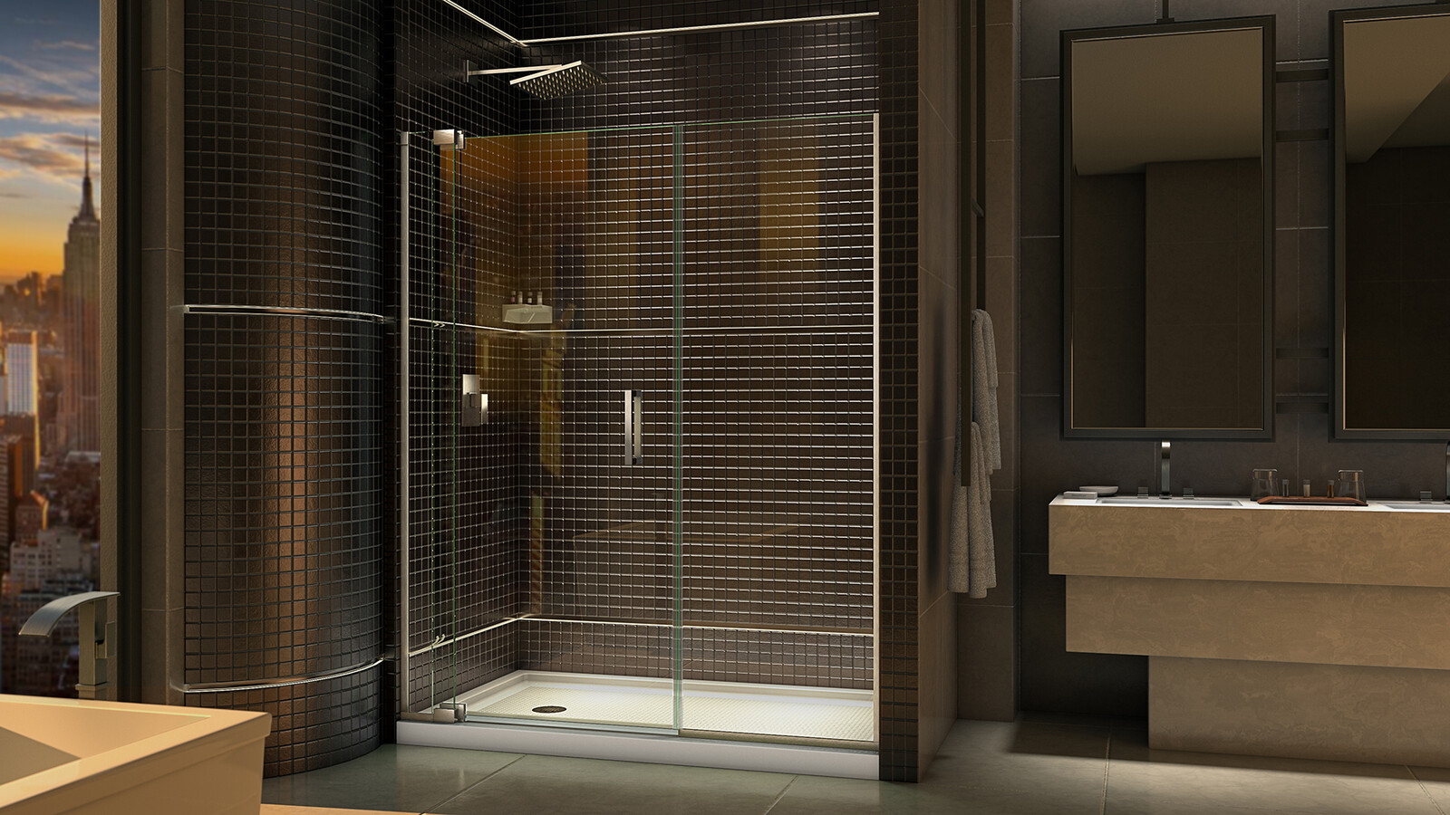 Rendered in Vray. Responsible For: room modeling and layout, lighting, texturing walls, ceiling, floor, shower and shower door. 