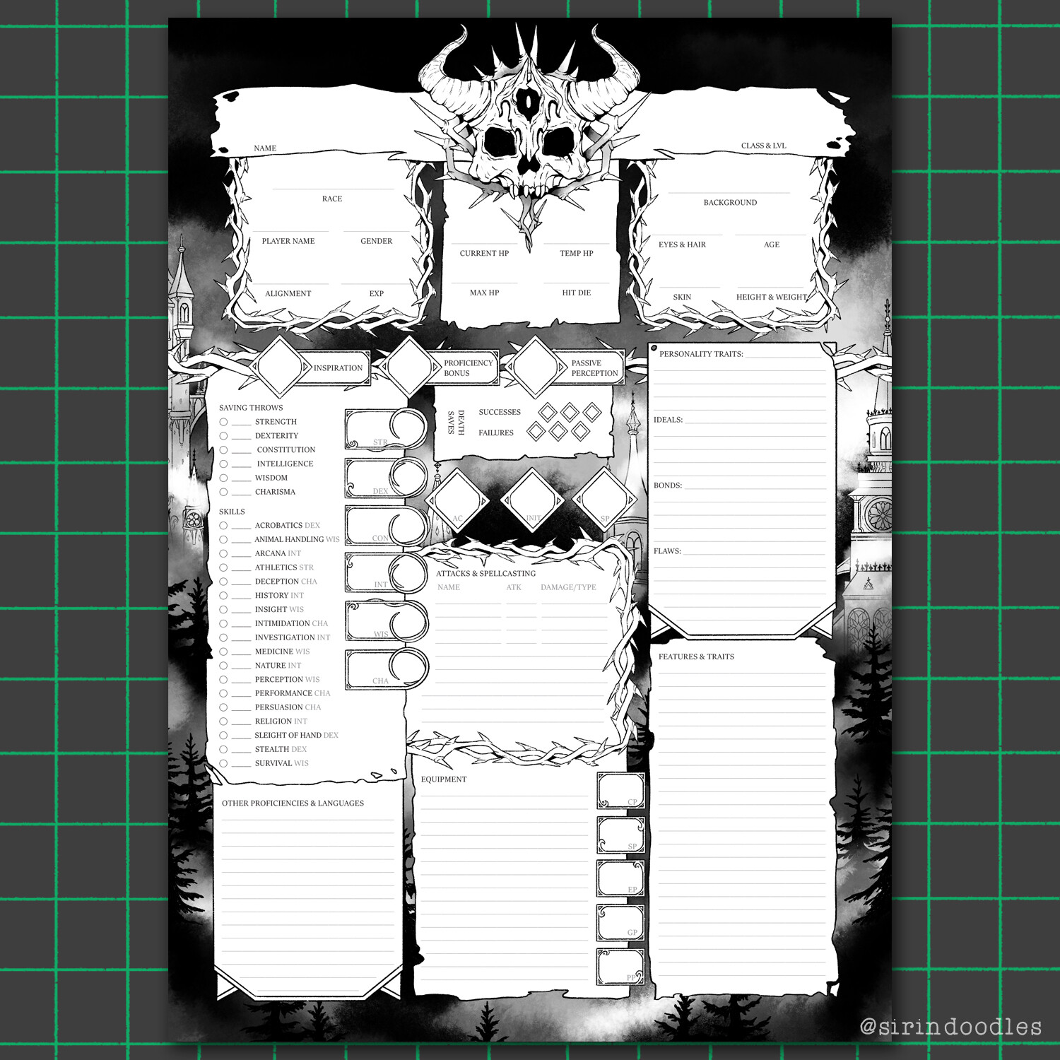 Sirin Doodles D&D Character Sheets for Steinhardt's Guide to the