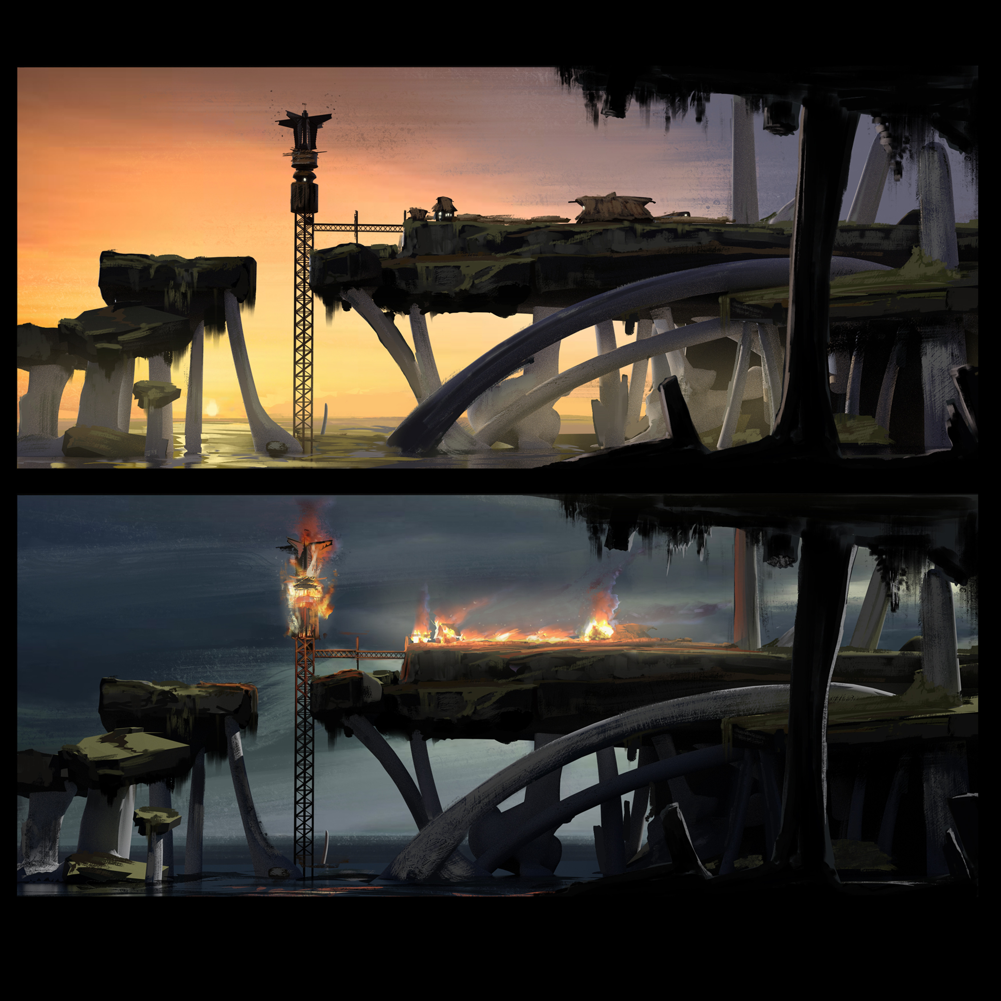 Color keys for Environment Piece Permafrost Seaside. Done at Simeon Schaffners CGMA Environment Class