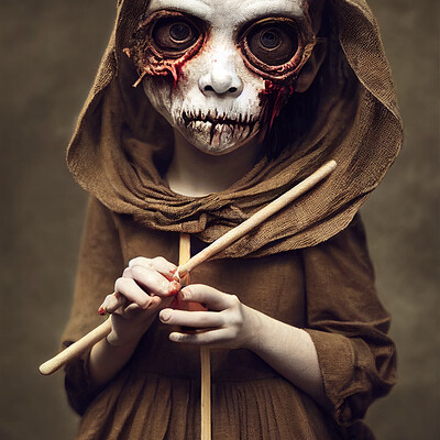 Dark philosophy darkphilosophy zombie child wearing a burlap mask holding a lol 2bb9ed74 0ba3 4ca1 9823 4735af6dfbc1