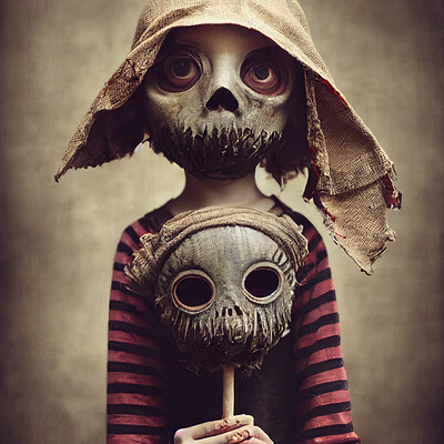 Dark philosophy darkphilosophy zombie child wearing a burlap mask holding a lol 1a619df9 058f 4b6c a9ec 57e4ceeceeb3